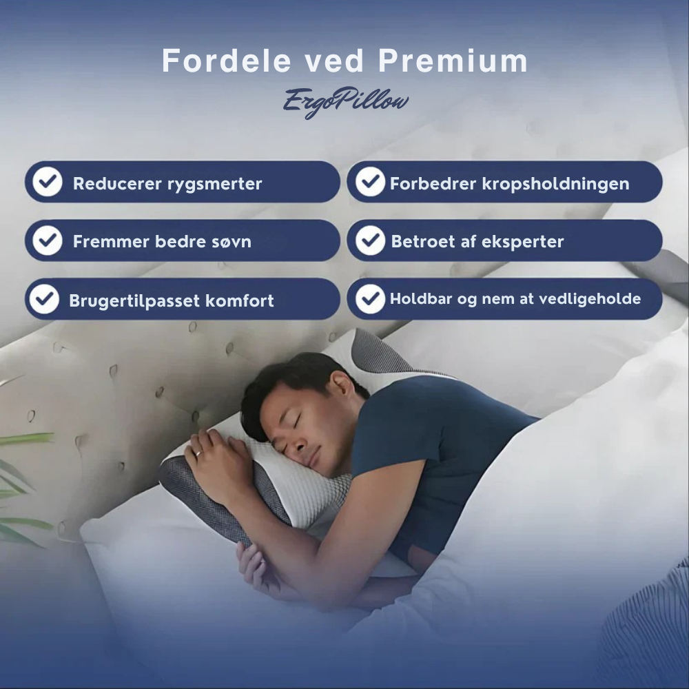 ErgoPillow™ | Sov bättre, vakna friskare – ergonomiskt stöd för nacke och rygg hela natten