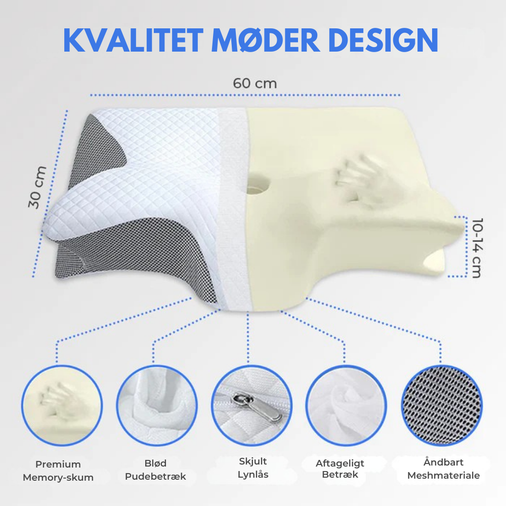 ErgoPillow™ | Sov bättre, vakna friskare – ergonomiskt stöd för nacke och rygg hela natten
