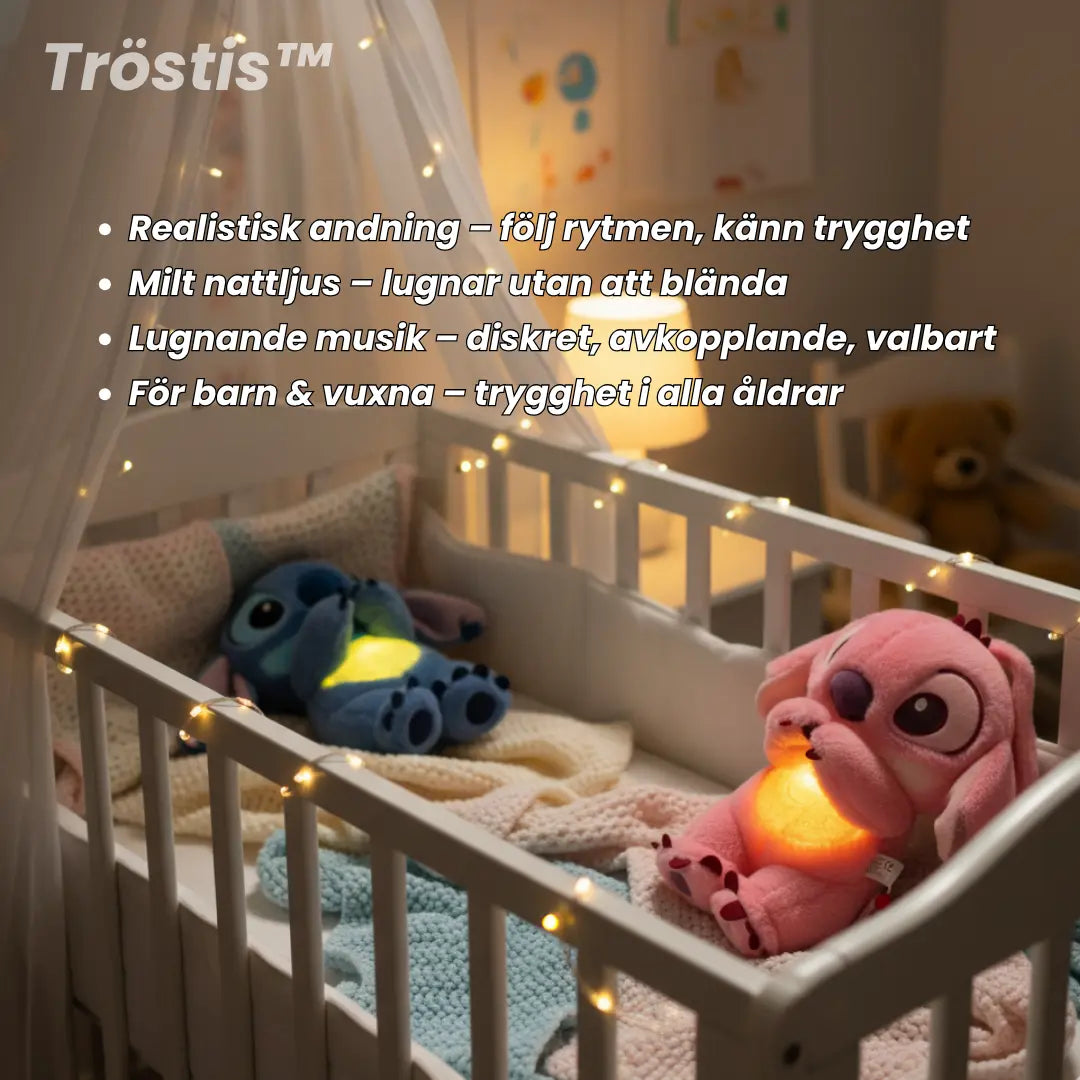 Tröstis® - Din Lugnande Stitch Dämpar stress och ångest med dess unika andingsteknologi och lugnade hjärtrytm.